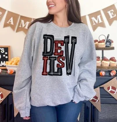 Devils Maroon and Black Sporty Varsity Doodle DTF Transfer - Merch Girls