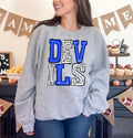 Devils Royal Blue and White Sporty Varsity Doodle DTF Transfer - Merch Girls