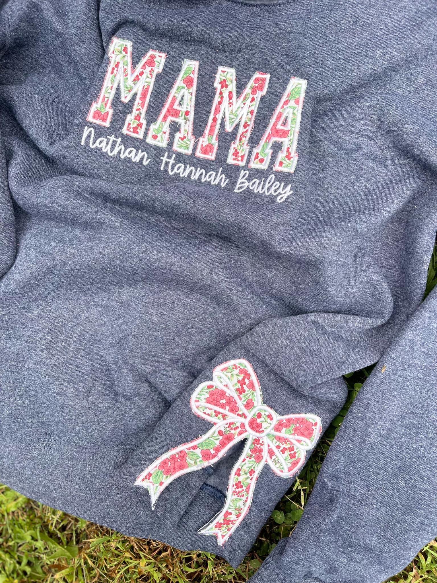 Side Bow Custom Fabric Applique Embroidered Sweatshirt with Optional Text on Front - Merch Girls