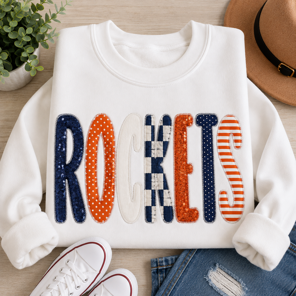 Patchwork Pep Custom Mascot Embroidered Appliqué Shirt | Personalized School Spirit Sweatshirt