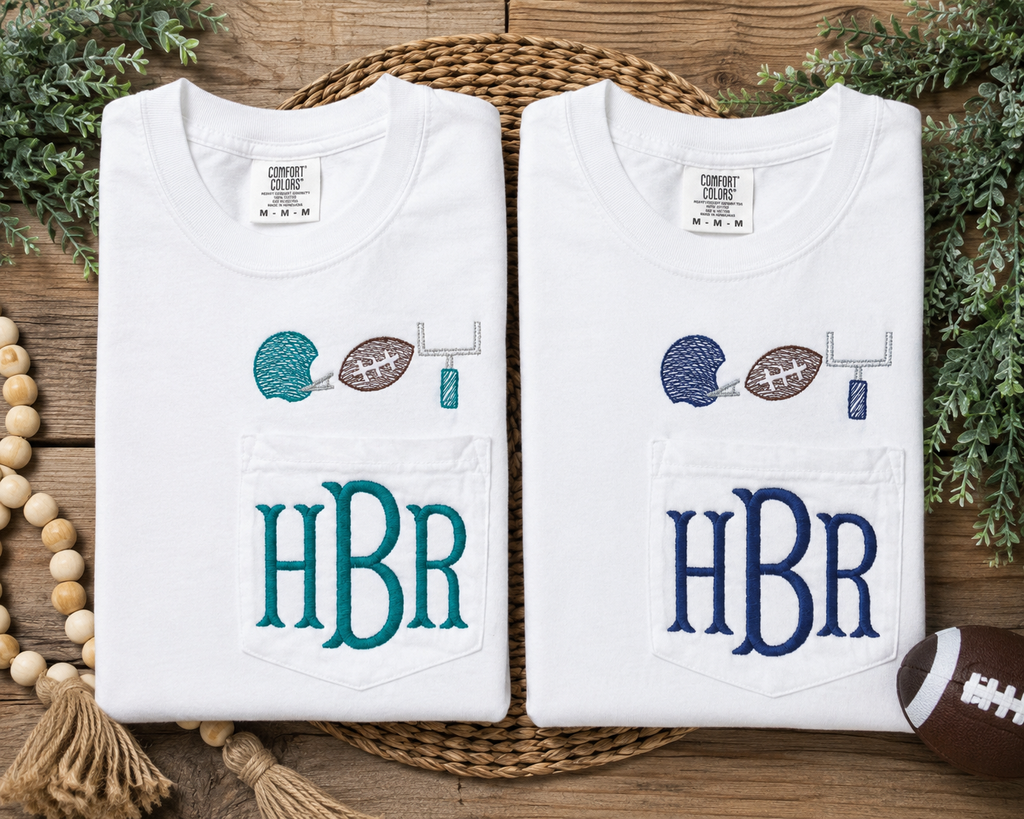 Custom Football Monogram Embroidered Pocket Tee