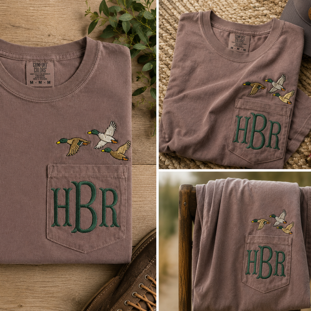Embroidered Flying Mallard Monogram Pocket Tee