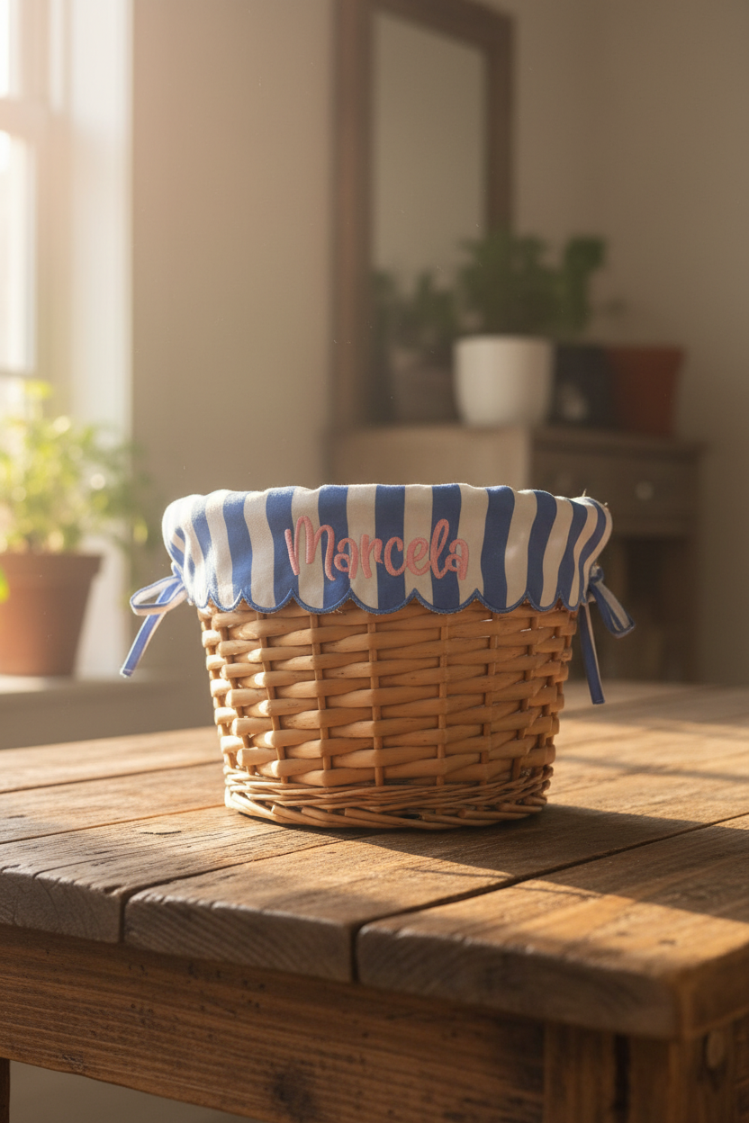 PREORDER | CLOSES 2.28.26 Personalized Round Willow Easter Basket with Embroidered Scalloped Liner