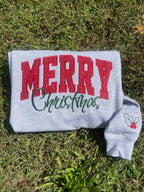 Merry Christmas Glitter Applique w/ Icon and Optional Side Bows Embroidered Sweatshirt - Merch Girls