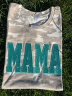 Natural or Vintage Camo Custom Mama or Mascot Glitter Applique Embroidered Shirt - Merch Girls