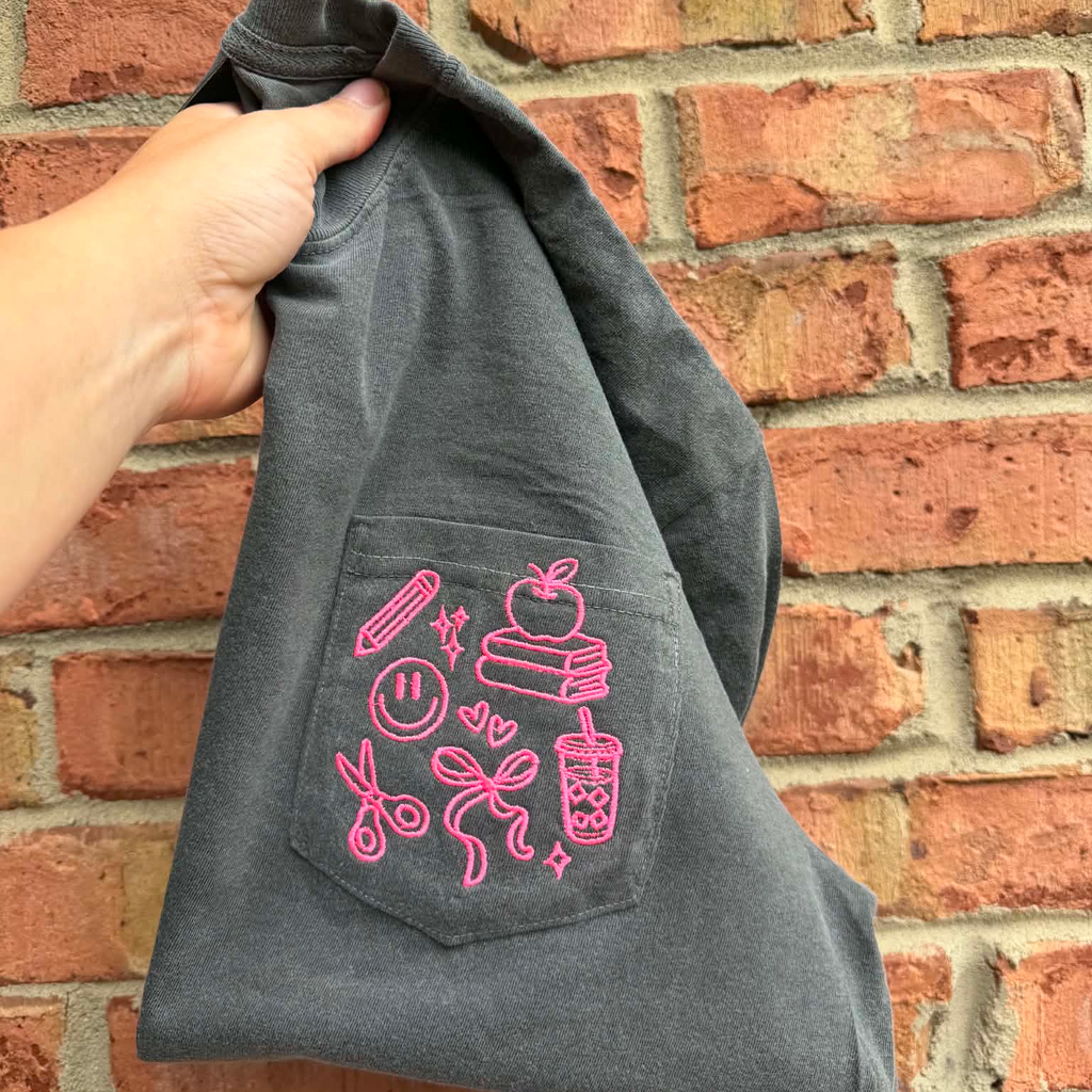 Teacher Doodle Embroidered Pocket Tee | Back to School