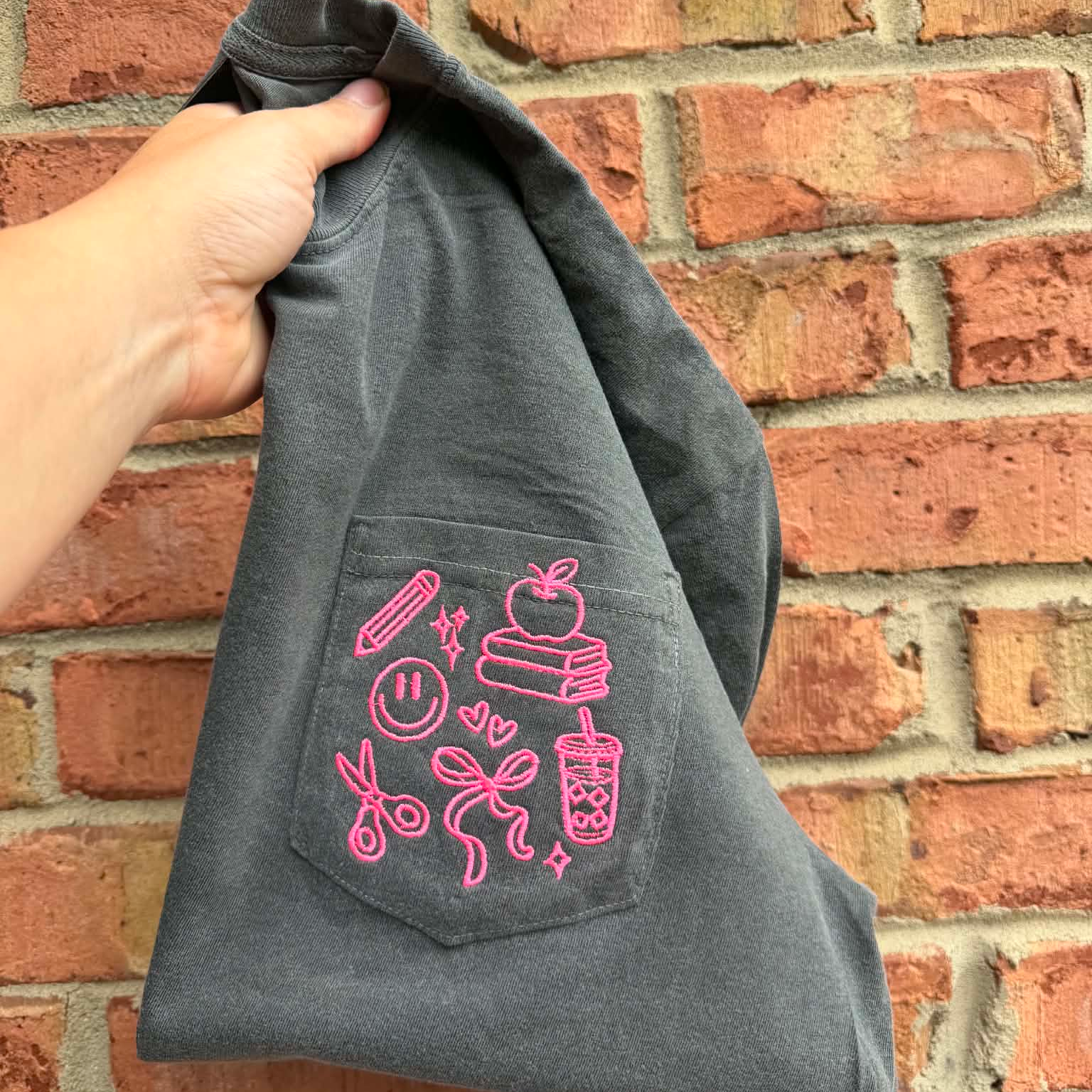 Teacher Doodle Embroidered Pocket Tee | Back to School