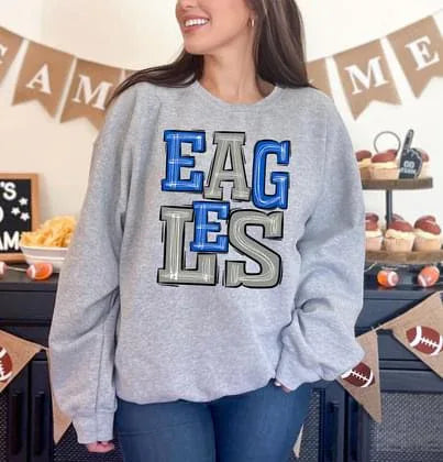 Eagles Blue and Silver Sporty Varsity Doodle DTF Transfer - Merch Girls