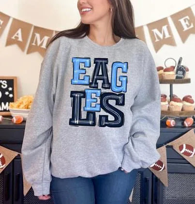 Eagles Light Blue and Navy Sporty Varsity Doodle DTF Transfer - Merch Girls