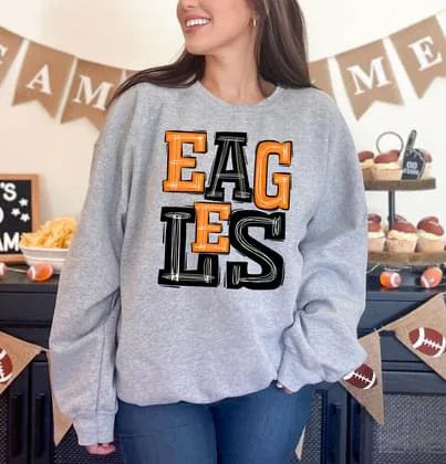 Eagles Orange and Black Sporty Varsity Doodle DTF Transfer - Merch Girls