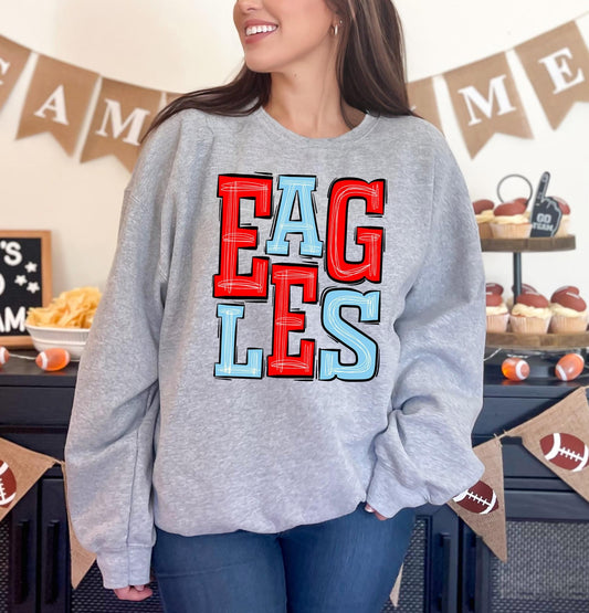 Eagles Red and Light Blue Sporty Varsity Doodle DTF Transfer