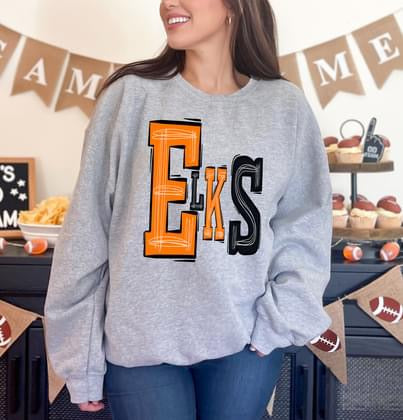 Elks Orange and Black Sporty Varsity Doodle DTF Transfer