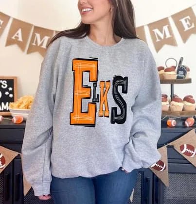 Elks Orange and Black Sporty Varsity Doodle DTF Transfer - Merch Girls