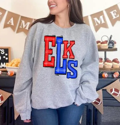 Elks Royal Blue and Red Sporty Varsity Doodle DTF Transfer - Merch Girls