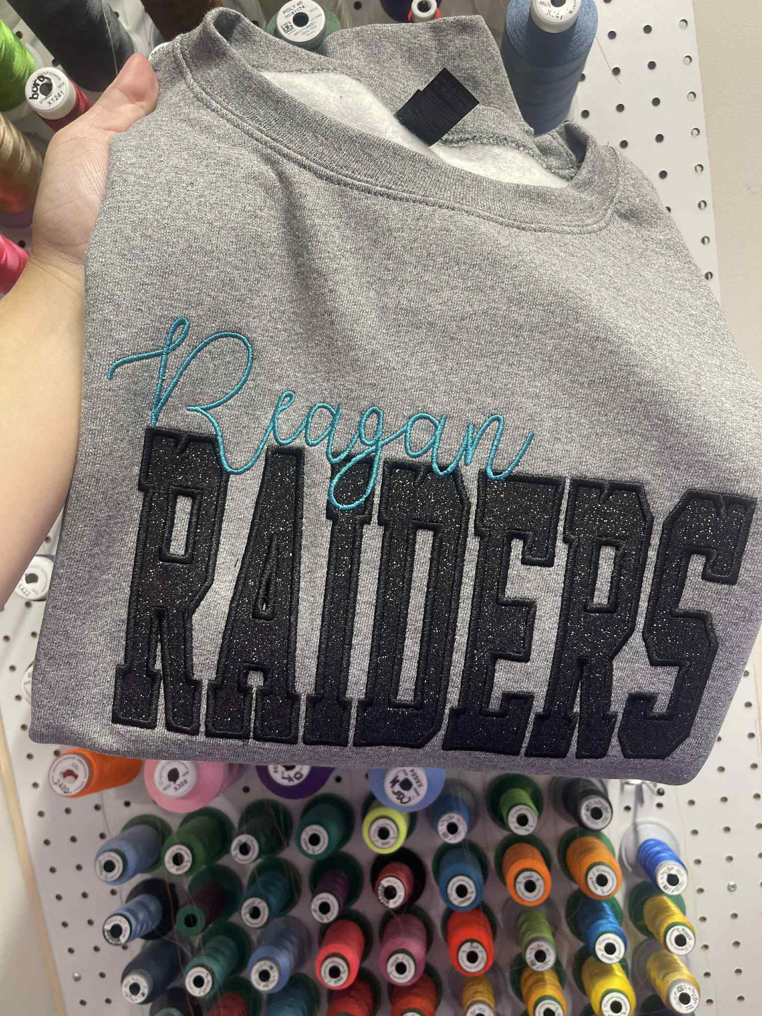 Custom School Spirit Better Together Glitter Applique Embroidered Sweatshirt