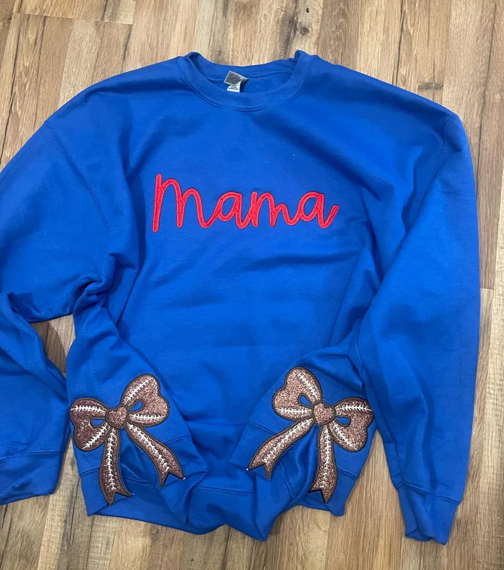 Football Side Bow Glitter Applique Embroidered Sweatshirt with Optional Front Embroidery - Merch Girls