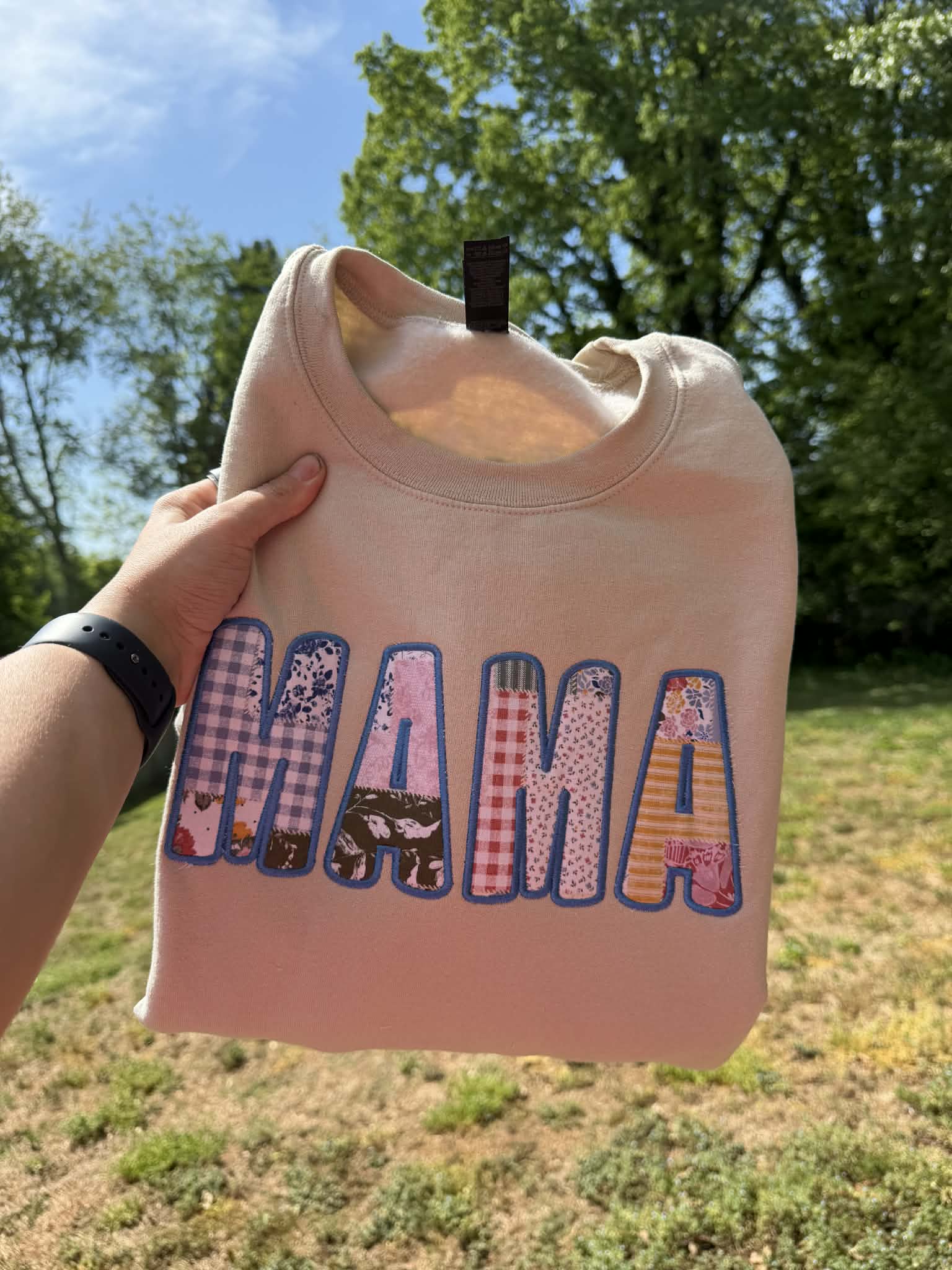 MAMA Patchwork Bubble Applique Embroidered Shirt | Choose Style, Color & Thread