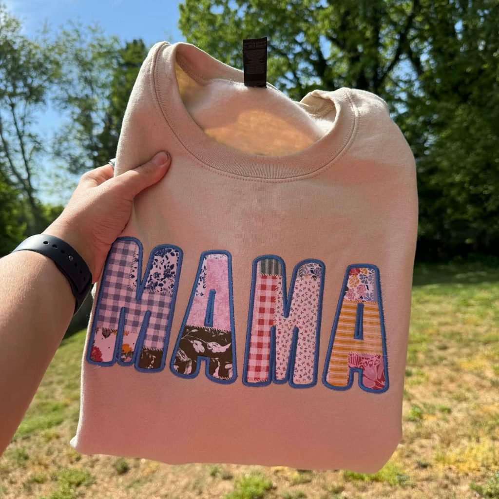 MAMA Patchwork Bubble Applique Embroidered Shirt | Choose Style, Color & Thread
