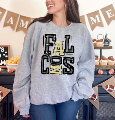 Falcons Old Gold and Black Sporty Varsity Doodle DTF Transfer - Merch Girls
