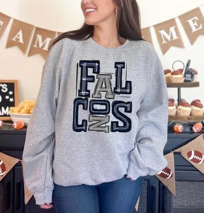 Falcons Navy and Silver Sporty Varsity Doodle DTF Transfer - Merch Girls