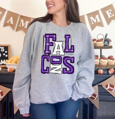 Falcons Purple and White Sporty Varsity Doodle DTF Transfer - Merch Girls