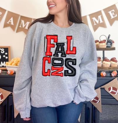 Falcons Red and Black Sporty Varsity Doodle DTF Transfer