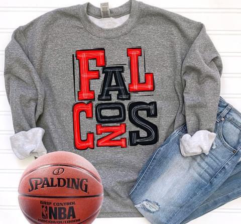 Falcons Red and Black Sporty Varsity Doodle DTF Transfer - Merch Girls