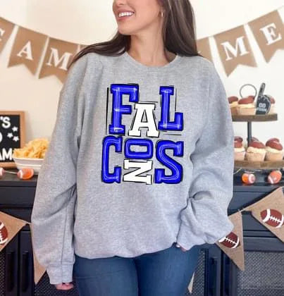 Falcons Royal Blue and White Sporty Varsity Doodle DTF Transfer - Merch Girls