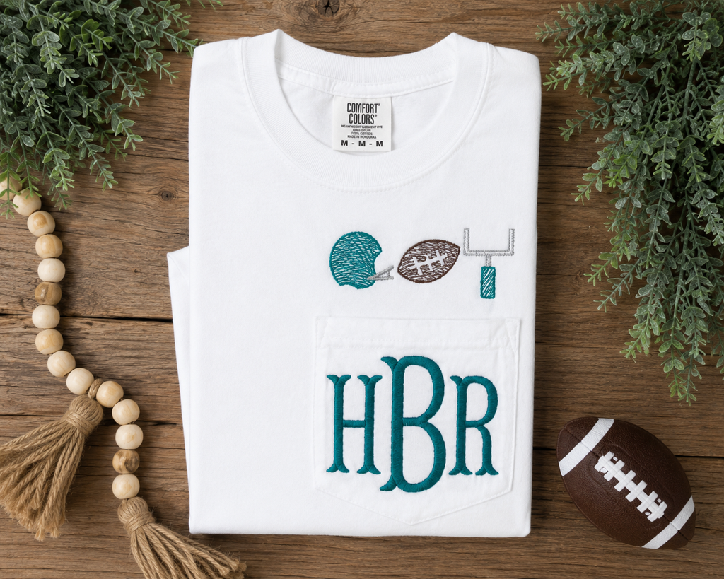 Custom Football Monogram Embroidered Pocket Tee