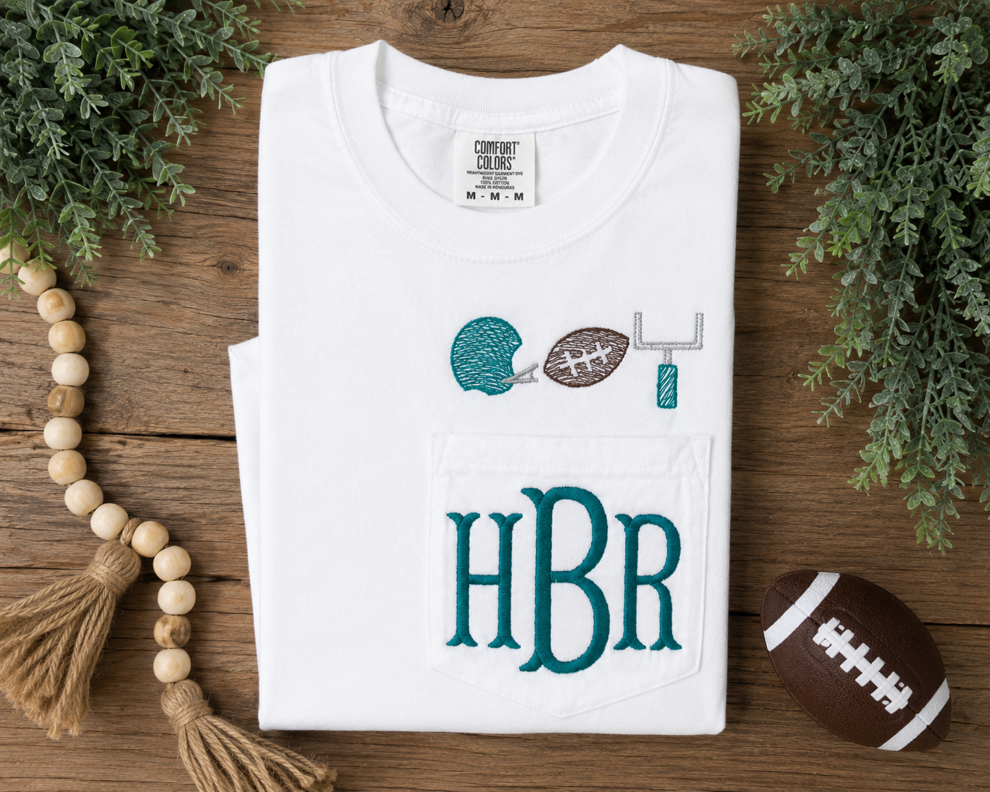Custom Football Monogram Embroidered Pocket Tee