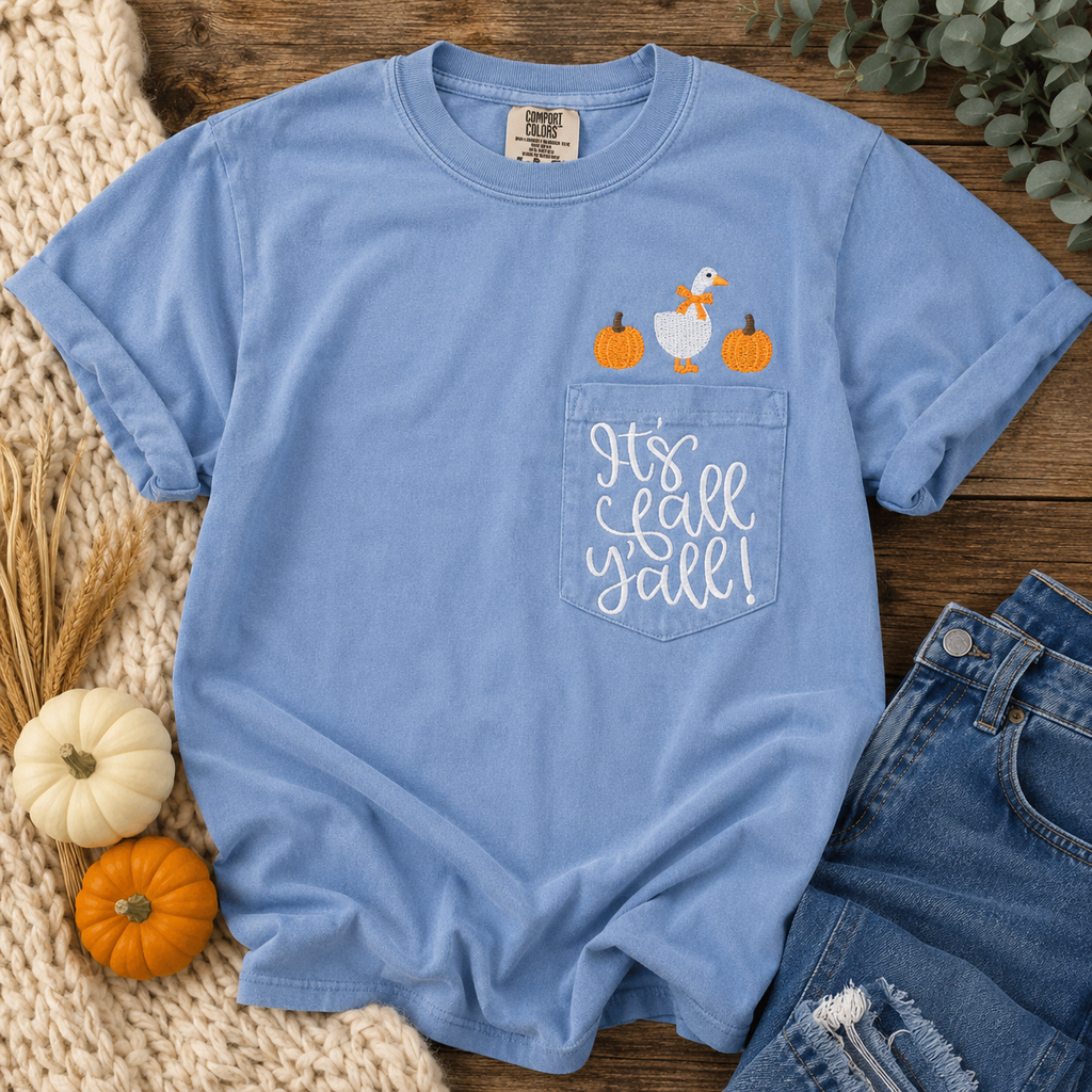 It's Fall Y'all Embroidered Pocket Tee