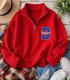Personalized Varsity Letter Quarter Zip Sweatshirt | Custom Glitter School Spirit Pullover