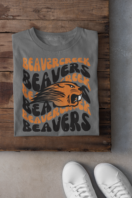 Beavercreek Beavers Distressed Wavy Mascot Design DTF Transfer