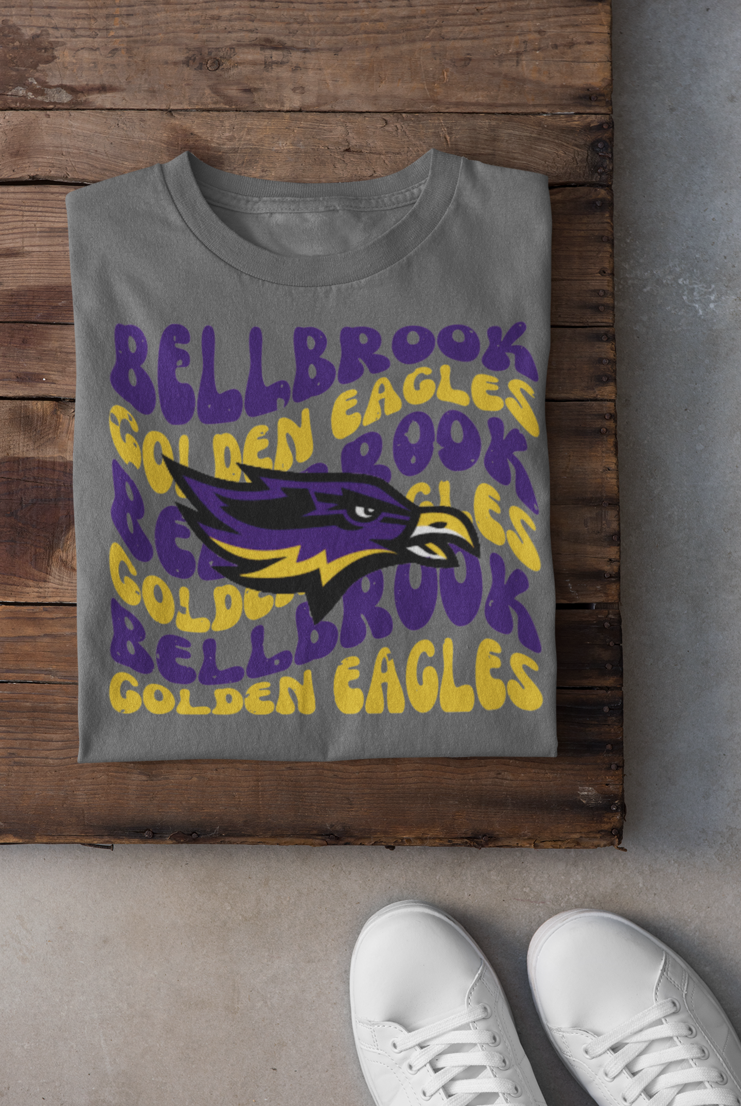 Bellbrook Golden Eagles Distressed Wavy Mascot Graphic Tee