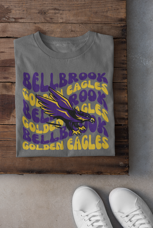 Bellbrook Golden Eagles Distressed Wavy Mascot Design DTF Transfer