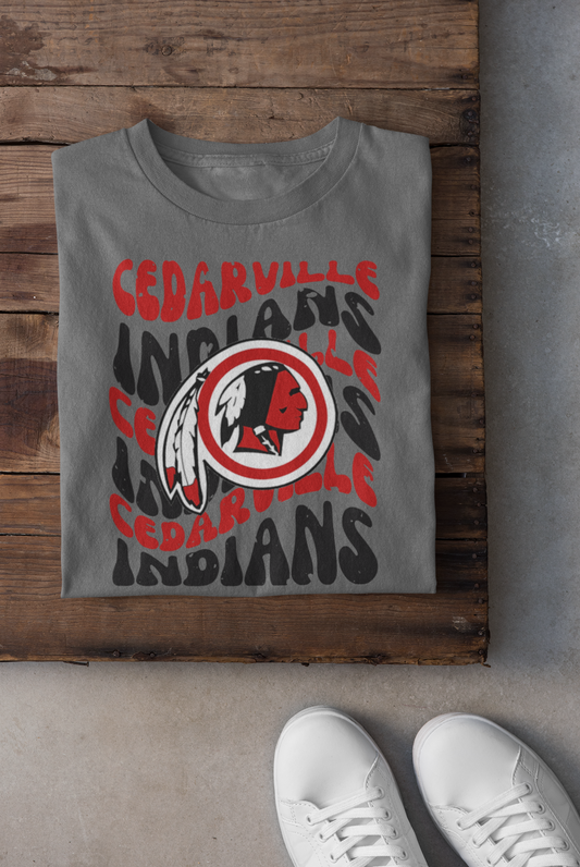 Cedarville Indians Distressed Wavy Mascot Design DTF Transfer