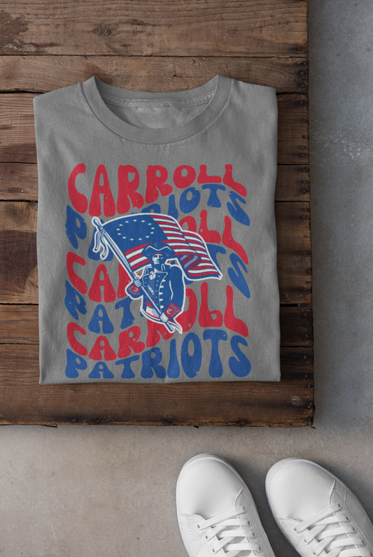 Carroll Patriots Distressed Wavy Mascot Graphic Tee