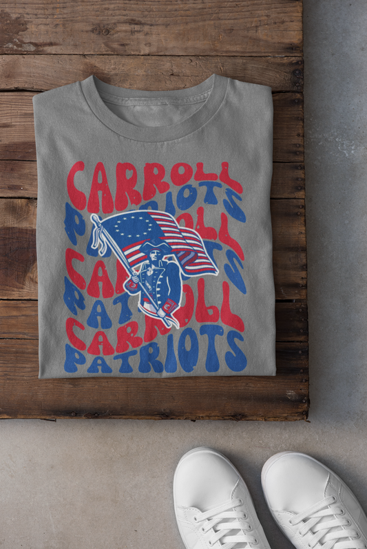Carroll Patriots Distressed Wavy Mascot Design DTF Transfer