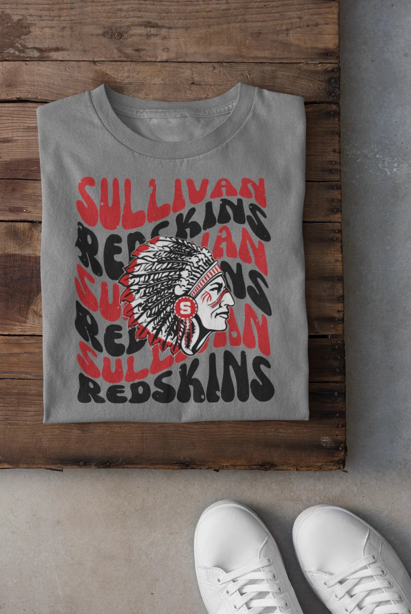 Sullivan Redskins Distressed Wavy Mascot Design DTF Transfer - Merch Girls