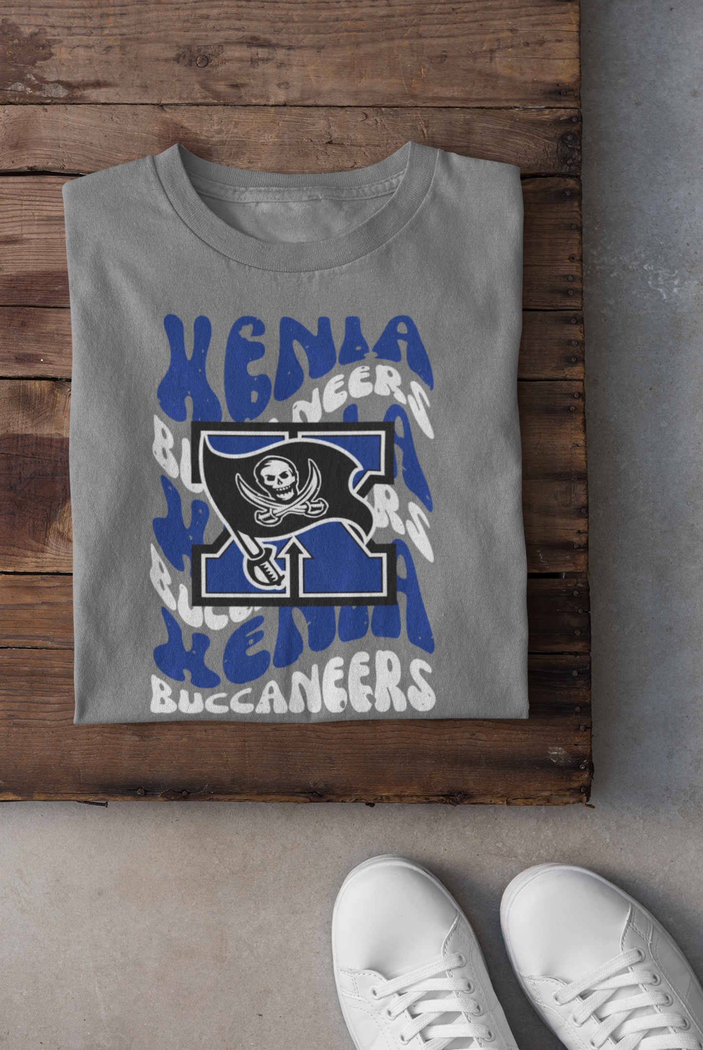 Xenia Buccaneers Distressed Wavy Mascot Graphic Tee