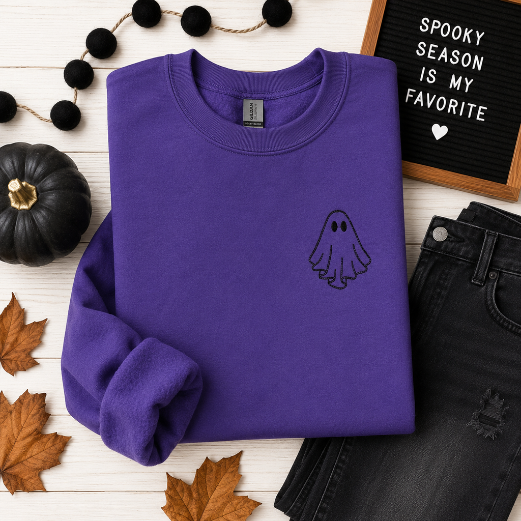 Minimalist Embroidered Ghost Sweatshirt – Custom Thread Color