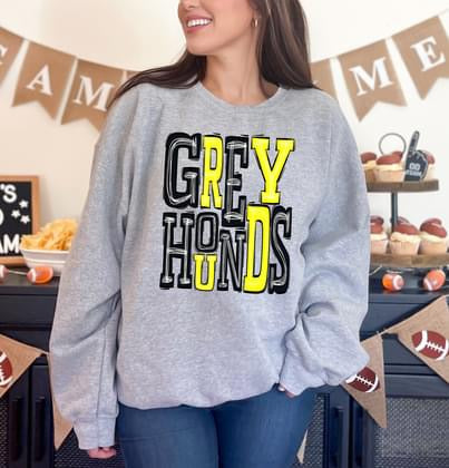 Greyhounds Yellow and Black Sporty Varsity Doodle DTF Transfer