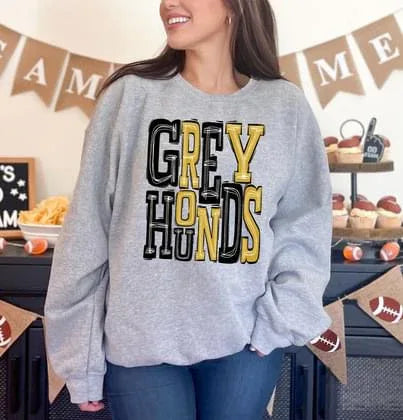 Greyhounds Gold and Black Sporty Varsity Doodle DTF Transfer - Merch Girls