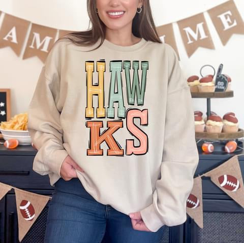 Hawks Boho Sporty Varsity Doodle DTF Transfer