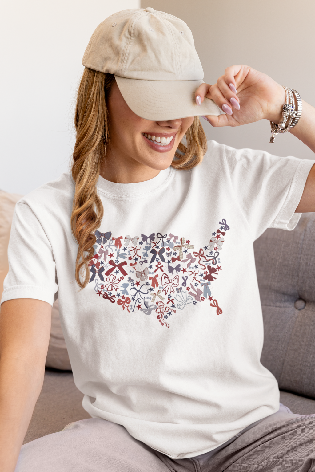 USA Bows in Red White and Blue Preppy Graphic Tee