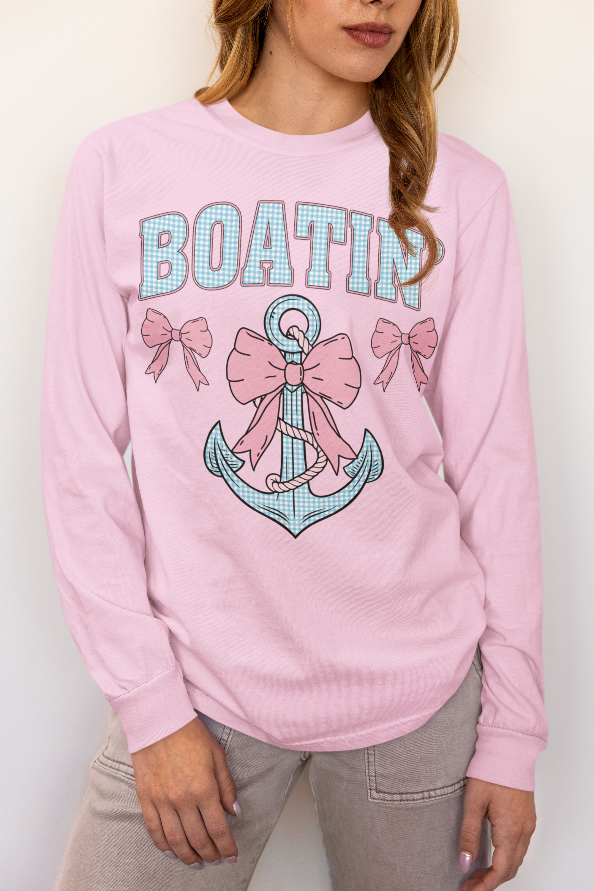 Gingham Blue Boatin' Bows & Anchors Graphic Tee