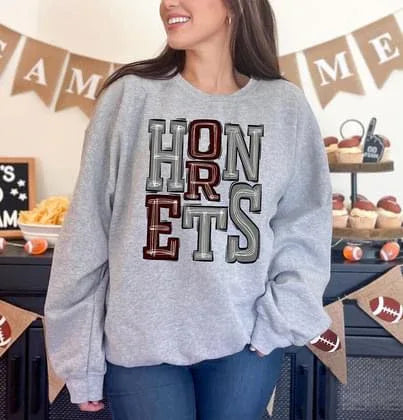 Hornets Maroon and Silver Sporty Varsity Doodle DTF Transfer - Merch Girls