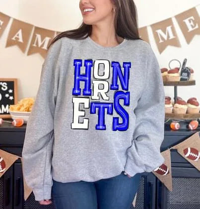 Hornets Royal Blue and White Sporty Varsity Doodle DTF Transfer - Merch Girls