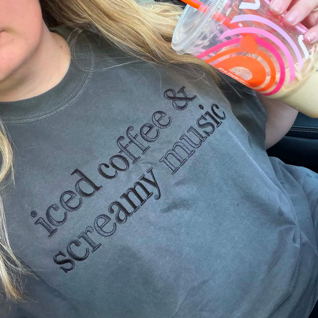Iced Coffee and Screamy Music Embroidered Shirt | Alternative Apparel