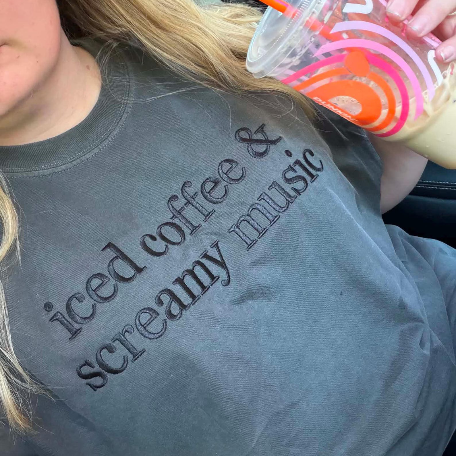 Iced Coffee and Screamy Music Embroidered Shirt | Alternative Apparel